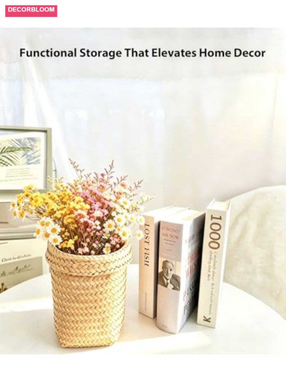 Natural Seagrass Wall Hanging Storage Basket with Leather Handle - Picture 6 of 6